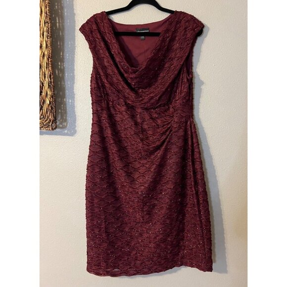 Connected Dress 14 Maroon Shimmer Sheath Wedding Party Cruise Event New - Picture 9 of 12